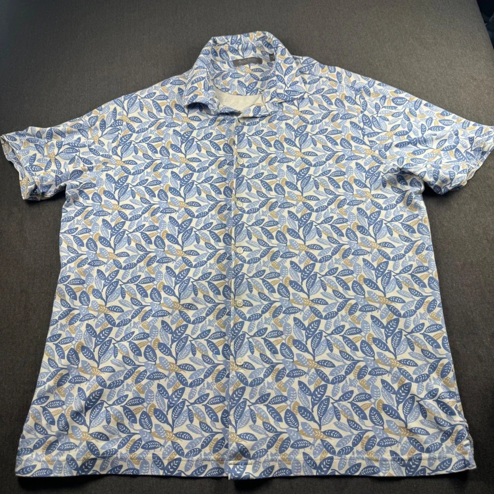 Daniel Cremieux Signature Mens Blue Leaf Print Short Sleeve Button Down Shirt XL